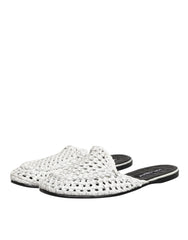 Dolce & Gabbana White Woven Slides MULES Men Sandals Shoes