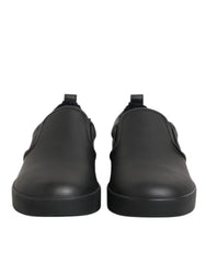 Dolce & Gabbana Black Leather Low Top Slip On Sneakers Shoes