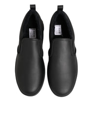 Dolce & Gabbana Black Leather Low Top Slip On Sneakers Shoes