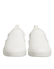 Dolce & Gabbana White Leather Low Top Slip On Sneakers Shoes