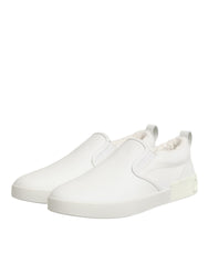 Dolce & Gabbana White Leather Low Top Slip On Sneakers Shoes