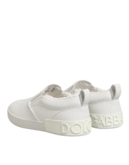 Dolce & Gabbana White Leather Low Top Slip On Sneakers Shoes