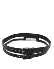Dolce & Gabbana Black Double Strap Leather Buckle Men Belt