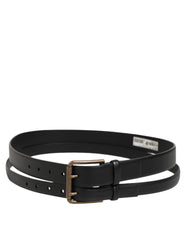 Dolce & Gabbana Black Double Strap Leather Brass Buckle Belt