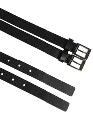 Dolce & Gabbana Black Double Strap Leather Silver Buckle Belt