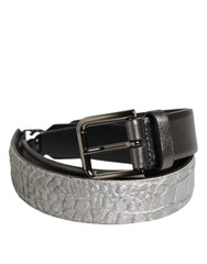 Dolce & Gabbana Black Silver Pebbled Texture Leather Buckle Men Belt