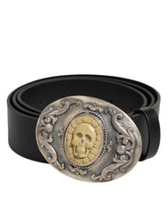 Dolce & Gabbana Black Leather Ornate Metal Buckle Men Belt