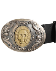 Dolce & Gabbana Black Leather Ornate Metal Buckle Men Belt