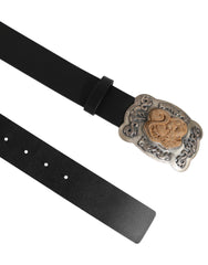 Dolce & Gabbana Black Leather Gothic Dragon Metal Buckle Belt