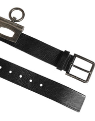 Dolce & Gabbana Black Leather Side Rings Brass Buckle Belt