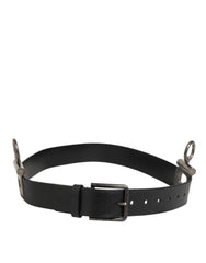 Dolce & Gabbana Black Leather Side Rings Brass Buckle Belt