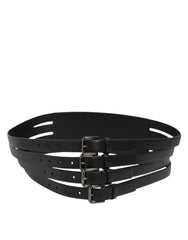 Dolce & Gabbana Black Leather 4-Strap Metal Multi-Buckle Belt