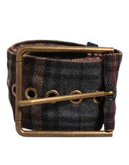 Dolce & Gabbana Plaid Fabric Logo Plate Brass Buckle Belt