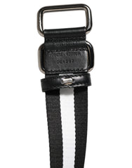 Dolce & Gabbana Black White Striped Metal Buckle Men Belt