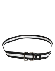 Dolce & Gabbana Black White Striped Metal Buckle Men Belt