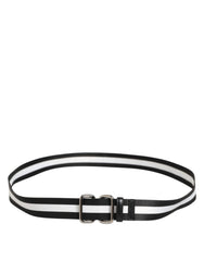 Dolce & Gabbana Black White Striped Logo Metal Buckle Belt