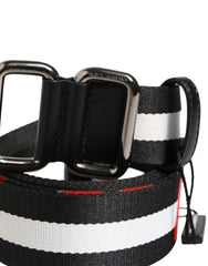 Dolce & Gabbana Black White Striped Logo Metal Buckle Belt