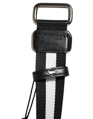 Dolce & Gabbana Black White Striped Logo Metal Buckle Belt