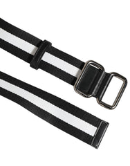 Dolce & Gabbana Black White Striped Logo Metal Buckle Belt