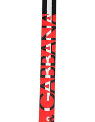 Dolce & Gabbana Black White Striped Logo Metal Buckle Belt