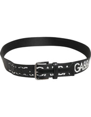 Dolce & Gabbana Black White Printed Metal Logo Buckle Belt