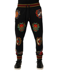 Dolce & Gabbana Black Baroque Crest Logo Men Trackpants Pants