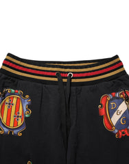 Dolce & Gabbana Black Baroque Crest Logo Men Trackpants Pants