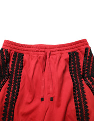 Dolce & Gabbana Red Embroidered Casual Cropped Trouser Pants