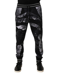 Dolce & Gabbana Black Banana Leaf Cotton Jogger Trouser Pants