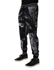 Dolce & Gabbana Black Banana Leaf Cotton Jogger Trouser Pants