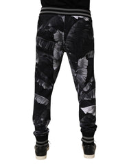 Dolce & Gabbana Black Banana Leaf Cotton Jogger Trouser Pants