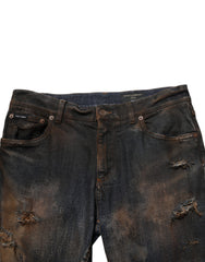 Dolce & Gabbana Black Cotton Skinny Tattered Men Denim Jeans
