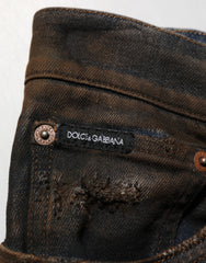 Dolce & Gabbana Black Cotton Skinny Tattered Men Denim Jeans