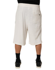 Dolce & Gabbana White Cotton Logo Plaque Men Bermuda Shorts