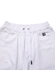 Dolce & Gabbana White Cotton Ripped Bermuda Sweatpants Shorts