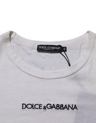 Dolce & Gabbana White Logo Print Cotton Crew Neck Men T-shirt