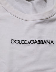 Dolce & Gabbana White Logo Print Cotton Crew Neck Men T-shirt