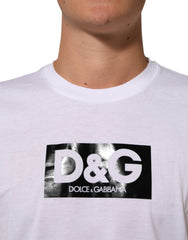 Dolce & Gabbana White Logo Print Cotton Crew Neck T-shirt