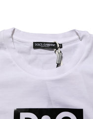 Dolce & Gabbana White Logo Print Cotton Crew Neck T-shirt