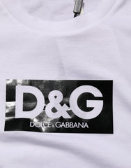 Dolce & Gabbana White Logo Print Cotton Crew Neck T-shirt