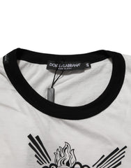 Dolce & Gabbana White Sacred Heart Cotton Crew Neck T-shirt