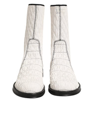 Dolce & Gabbana White Lambskin Leather Mid Calf Boots Shoes