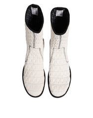 Dolce & Gabbana White Lambskin Leather Mid Calf Boots Shoes