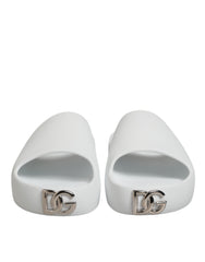 Dolce & Gabbana White Logo Slides Sandals Men Beachwear Shoes