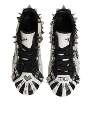 Dolce & Gabbana Black White Studded Low Top Sneakers Shoes