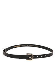 GF Ferre Black Leather Slim Gold Tone Buckle Waist Men Belt