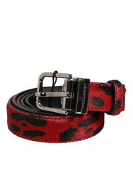 Dolce & Gabbana Red Black Pony Leather Metal Buckle Men Belt
