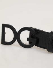 Dolce & Gabbana Black Exotic Leather Metal Logo Buckle Belt