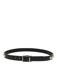Dolce & Gabbana Black Leather Studded Silver-Tone Buckle Belt
