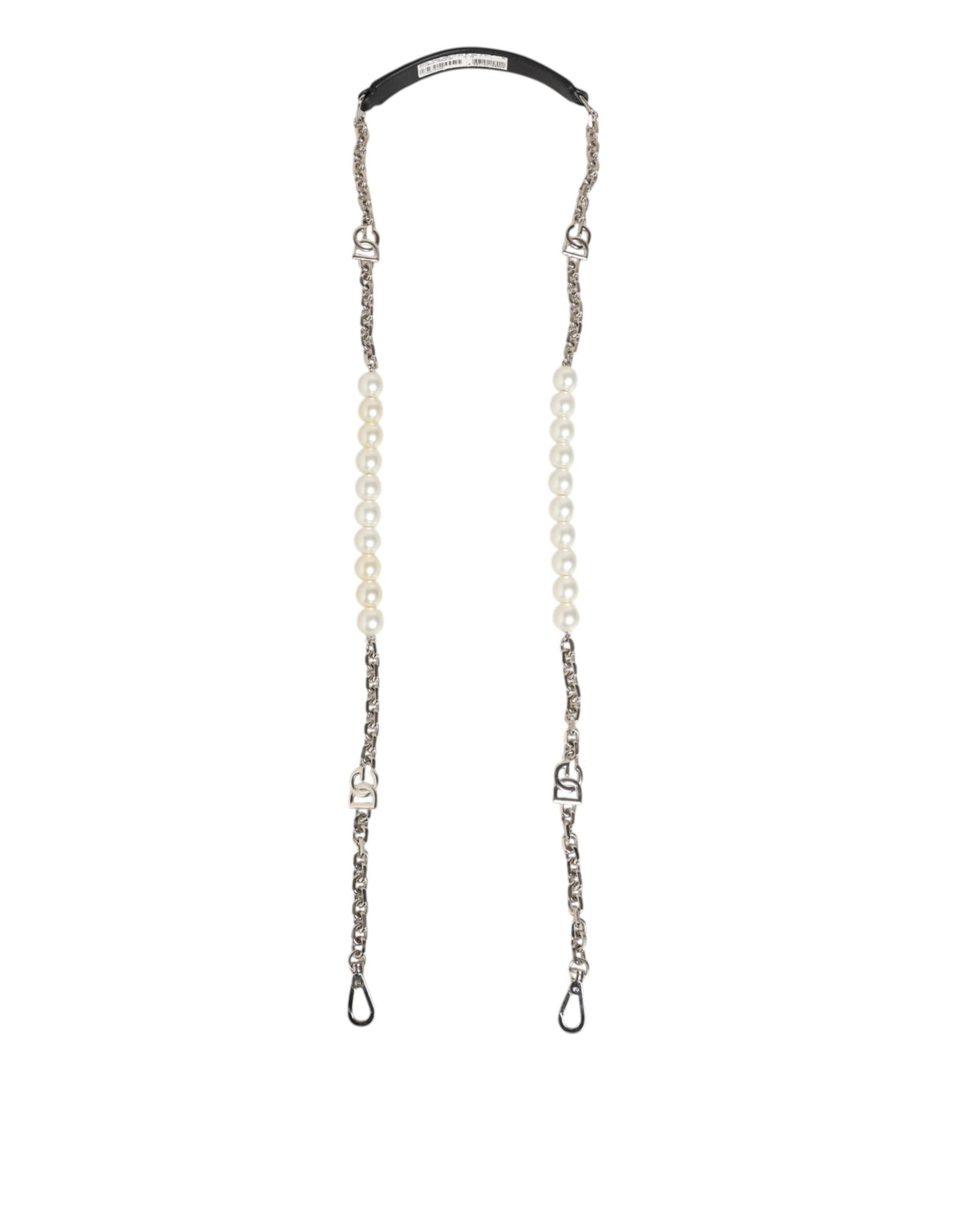 Dolce & Gabbana Black Leather Pearl Chain Bag Accessory Shoulder Strap